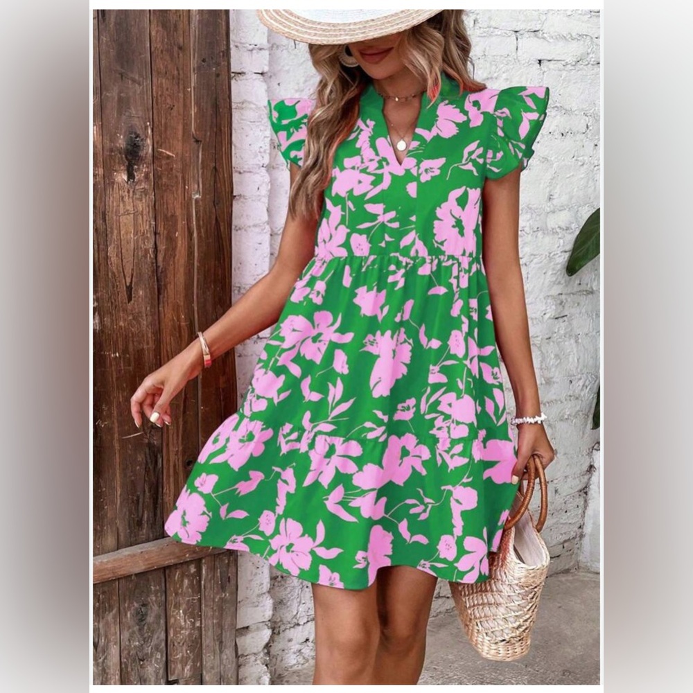 Floral Green and Pink Dress